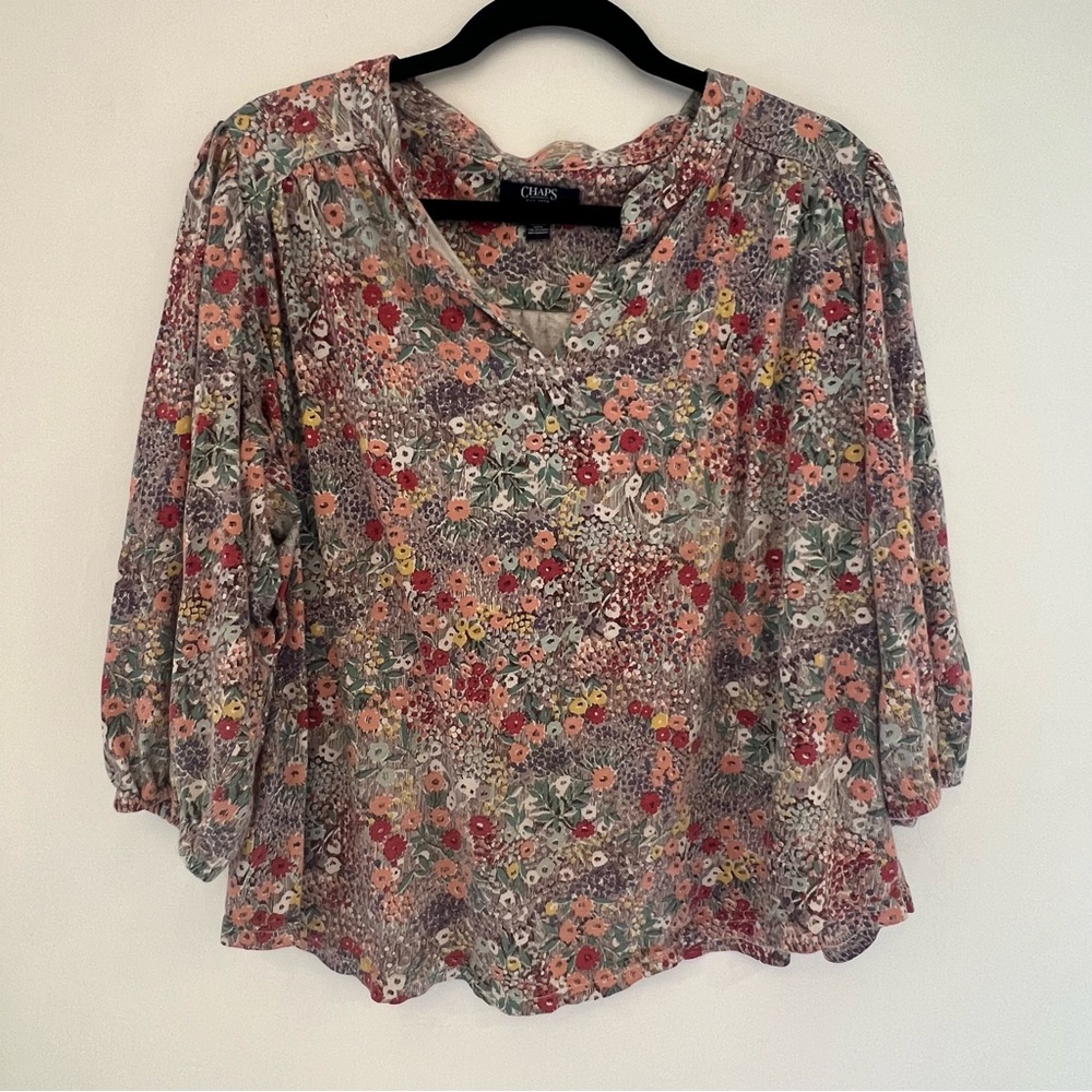 ✅ 5/$25 Chaps 1X ditsy Floral Blouse cotton modal blend 3/4 sleeve top soft plus